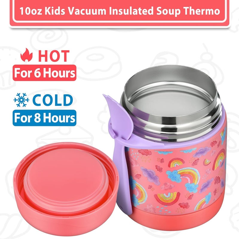 Howeemo 10oz Soup Thermo for Hot Food Kids,Lunch Kids Jar with Spoon Insulated Containers,Leak Proof Stainless Steel Wide Mouth Lunch School(Pink-Rainbow), (thermos-CH) - Image 4